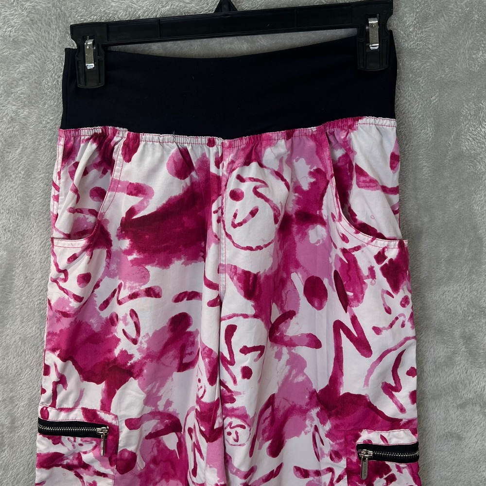 Zumba Wear Pink White Abstract Graphic Cargo Pants Womens M Activewear Y2K Bold‎